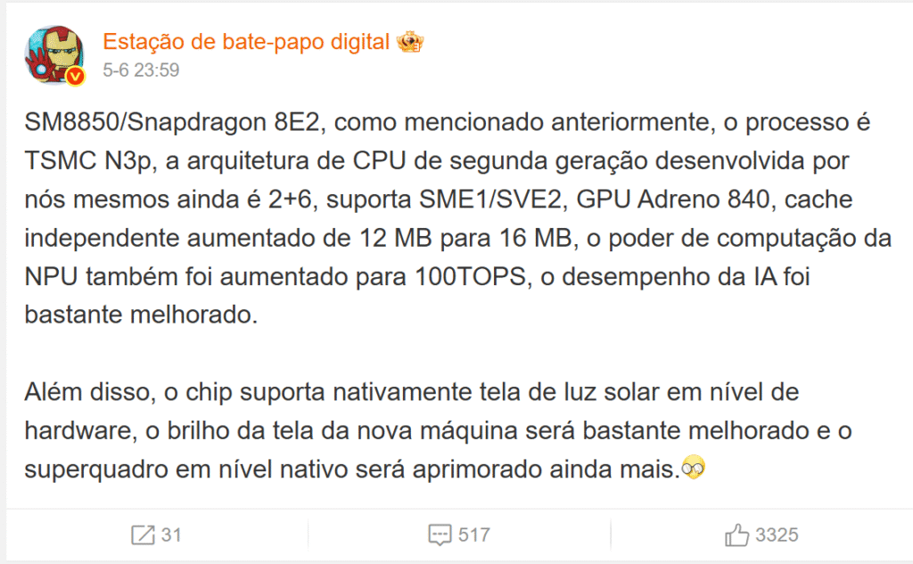 Snapdragon 8 Elite Gen 2: TSMC N3P eleva desempenho 2 Captura de tela 2025 05 08 072235
