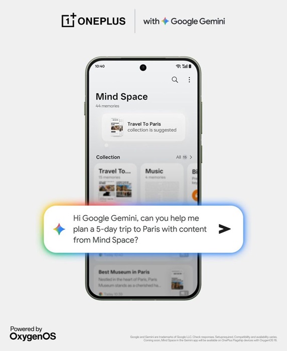 OnePlus integra IA Gemini no OxygenOS 16 para Mind Space 1