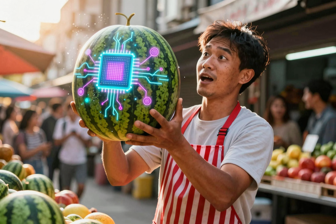 vendedor de melancia projeta chips de ia viraliza