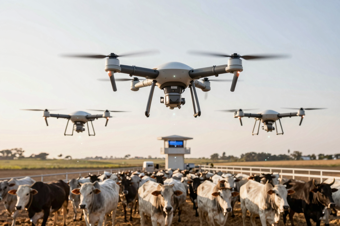 Drones e IA revolucionam abate de gado em confinamentos no Brasil