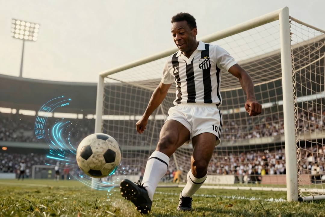 Gol de Pelé nunca filmado é recriado por IA e chega a Santos