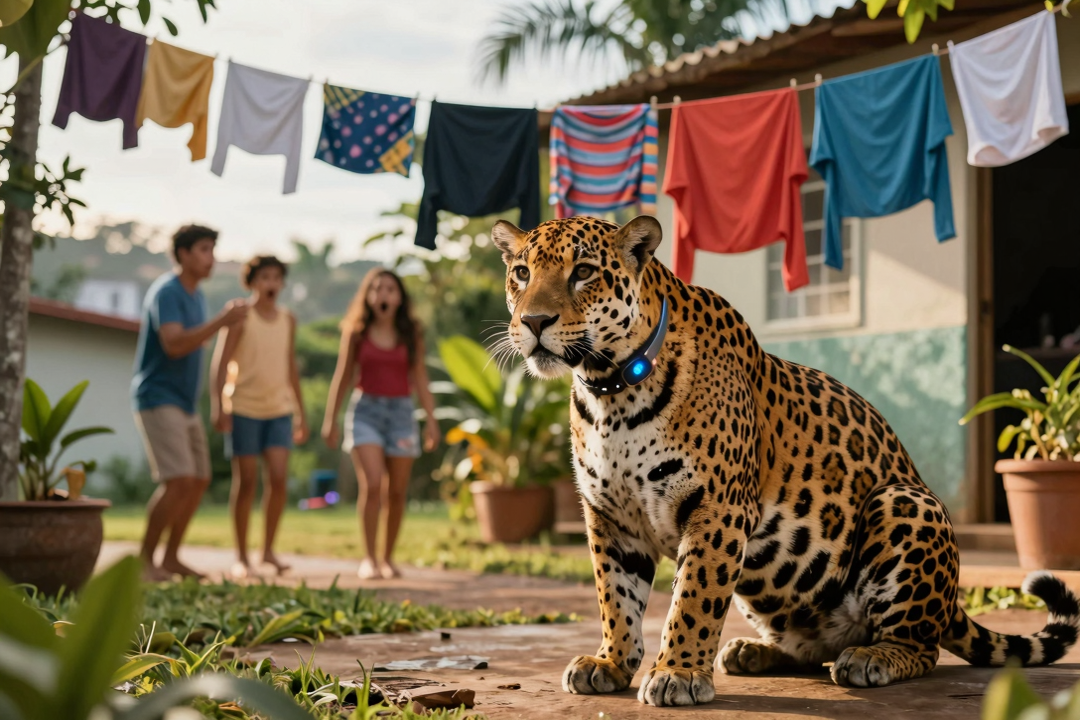 Onça-Pintada SURPREENDE moradores sob varal em Foz do Iguaçu e volta à natureza com GPS! 1 onca pintada foz do iguacu varal resgate soltura